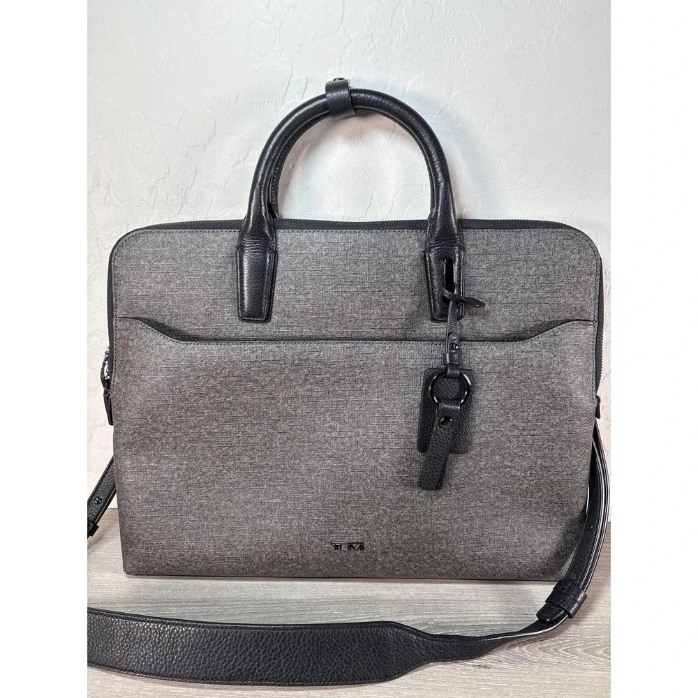 Tumi Stanton Anita Portfolio Slim Briefcase Messenger Bag in Grey and Black